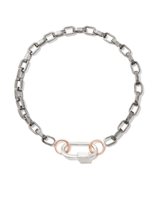 14k Rose Gold and Sterling Silver Baby Lock Biker Chain Bracelet