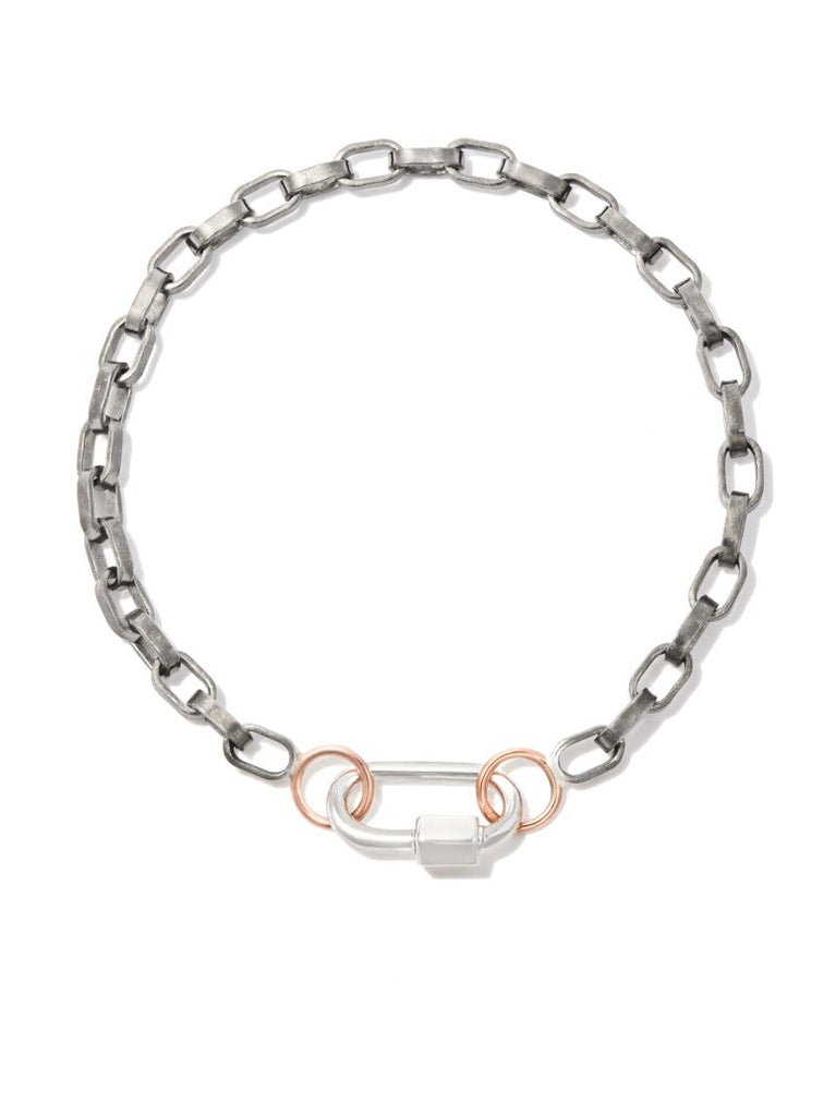 14k Rose Gold and Sterling Silver Baby Lock Biker Chain Bracelet
