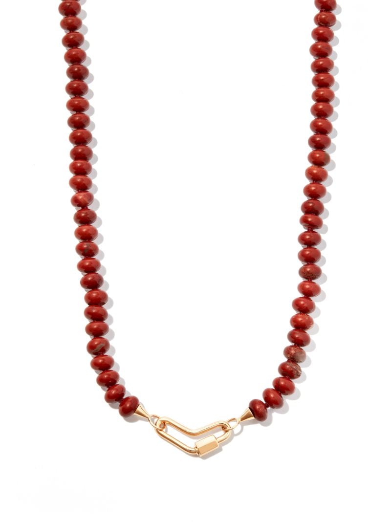 14k Yellow Gold Red Jasper Rondelle Strand Necklace
