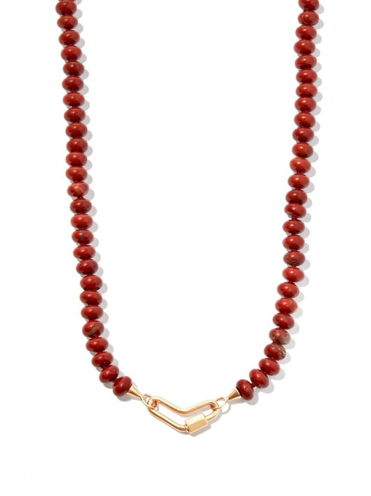 14k Yellow Gold Red Jasper Rondelle Strand Necklace