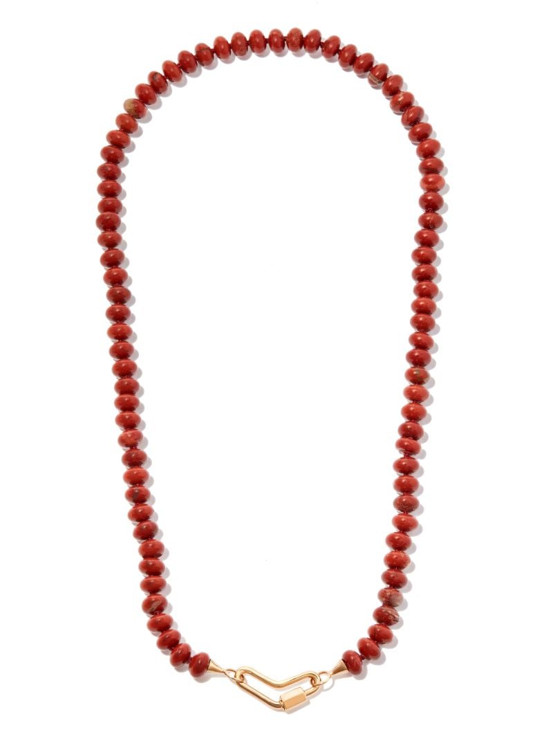 14k Yellow Gold Red Jasper Rondelle Strand Necklace
