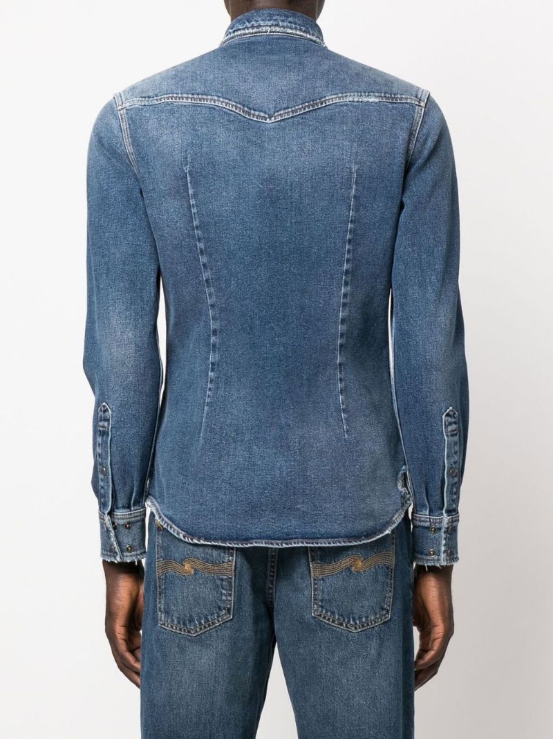 Blue Distressed Denim Shirt