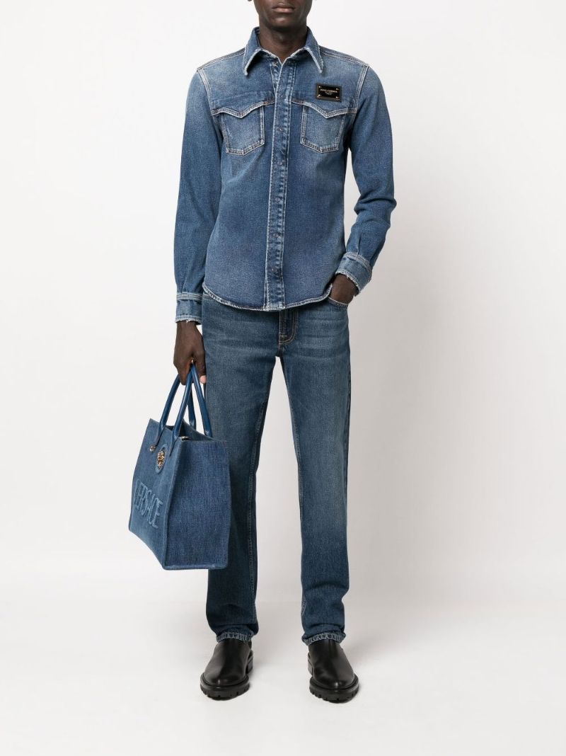Blue Distressed Denim Shirt