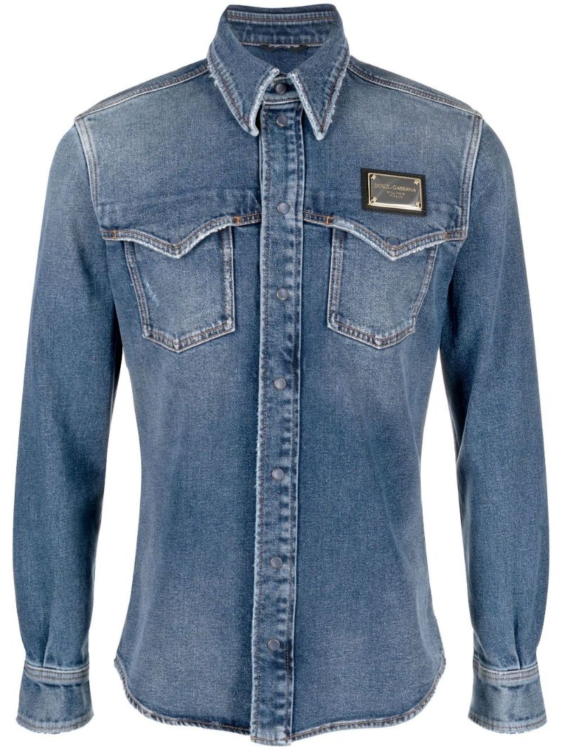 Blue Distressed Denim Shirt
