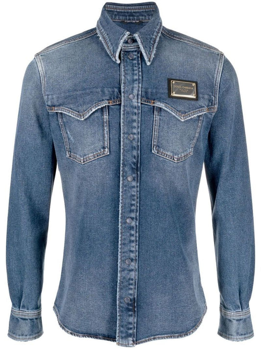 Blue Distressed Denim Shirt