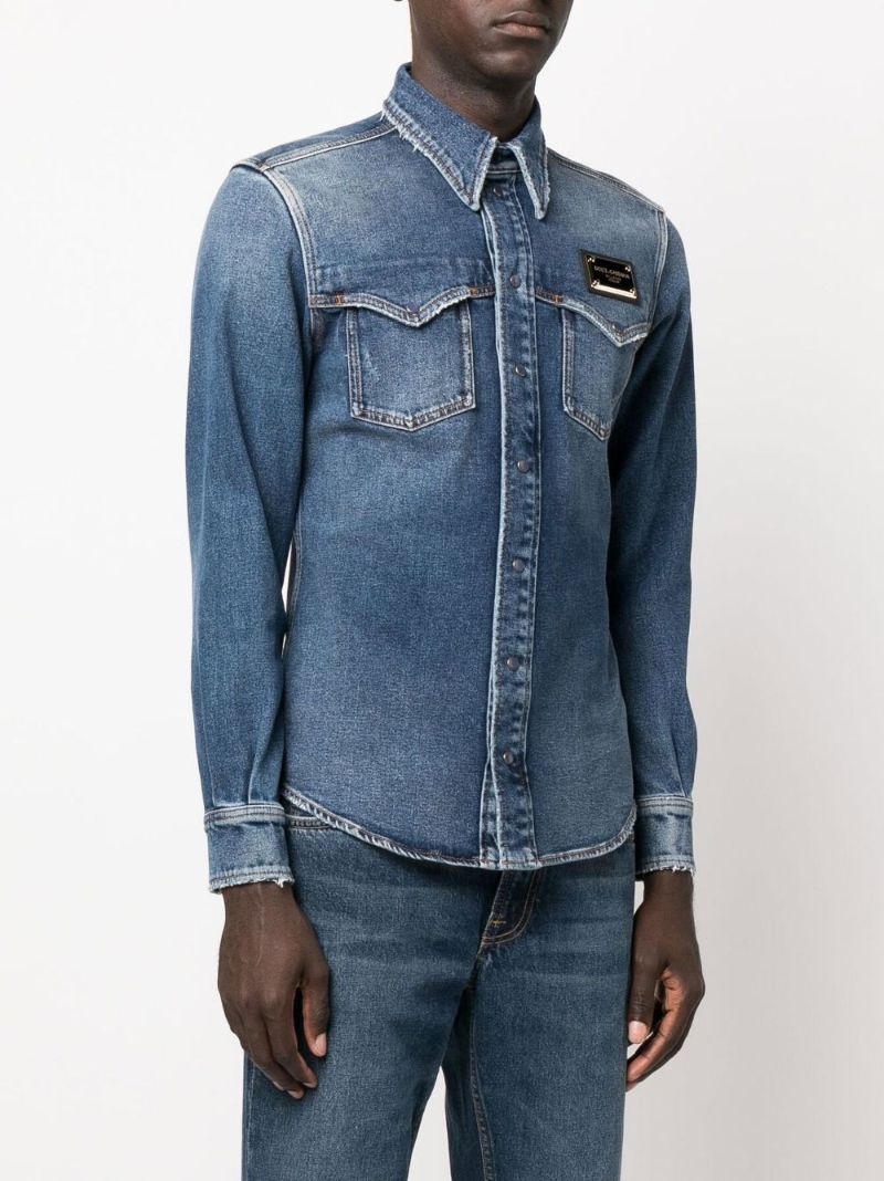 Blue Distressed Denim Shirt