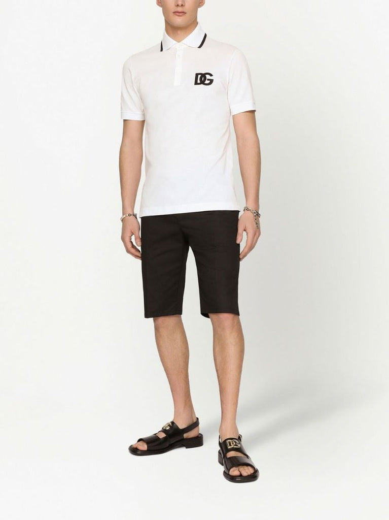 White Dg Embroidered PiquÃ_x0083_Â© Cotton Polo Shirt