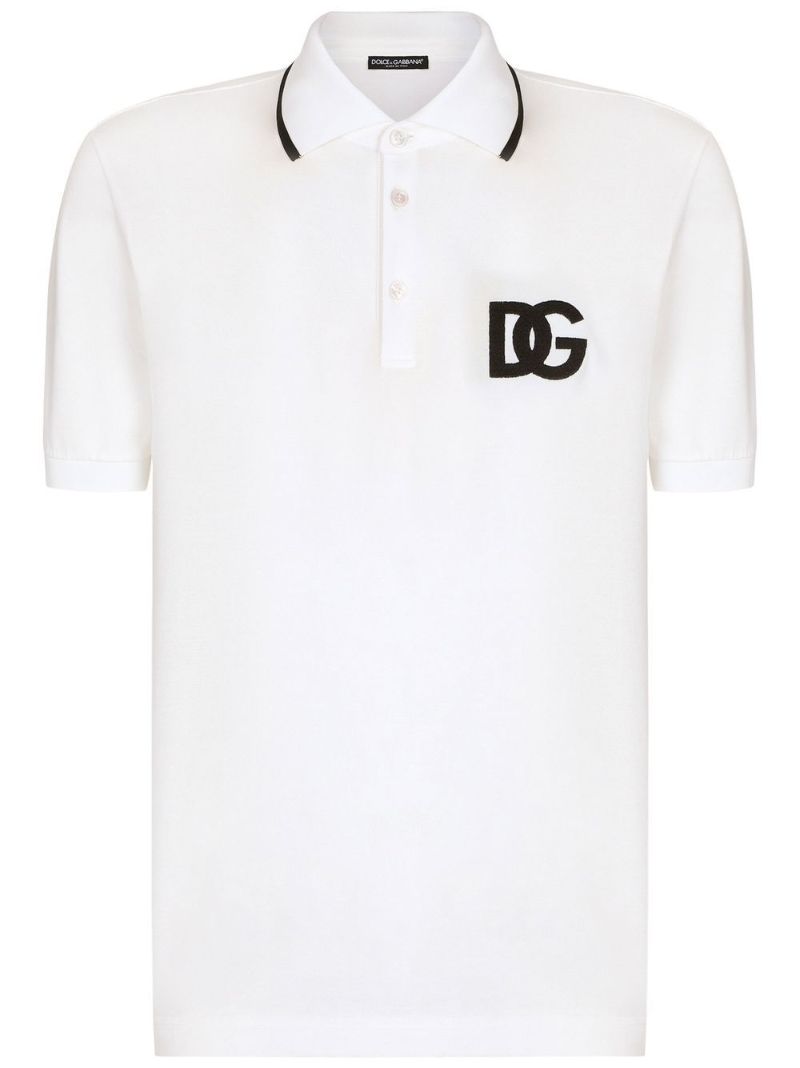 White Dg Embroidered PiquÃ_x0083_Â© Cotton Polo Shirt