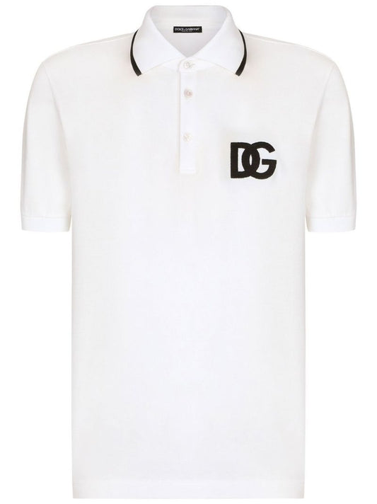 White Dg Embroidered PiquÃ_x0083_Â© Cotton Polo Shirt