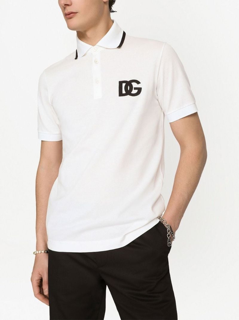 White Dg Embroidered PiquÃ_x0083_Â© Cotton Polo Shirt