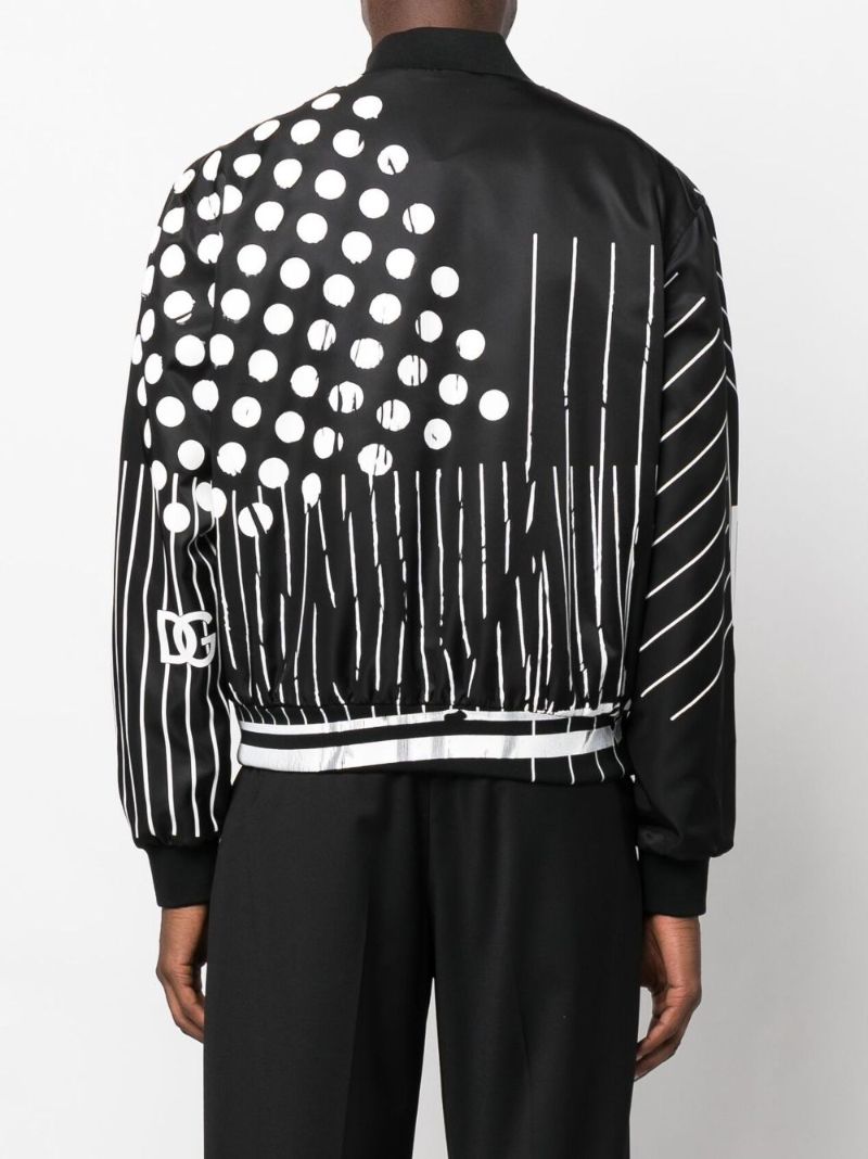 Black Polka Dot Stripe Print Bomber Jacket
