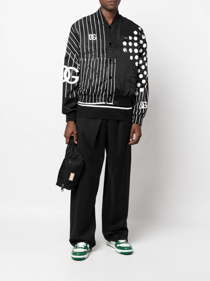 Black Polka Dot Stripe Print Bomber Jacket