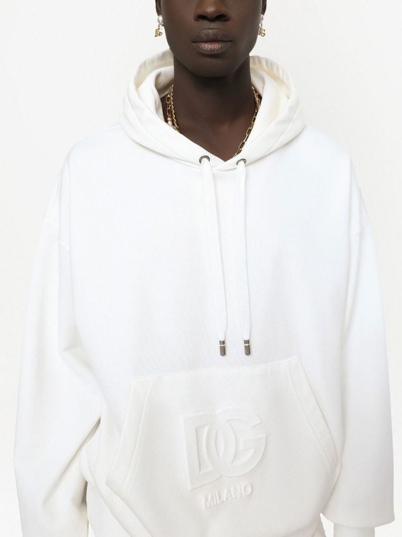 White Embossed Logo Hoodie