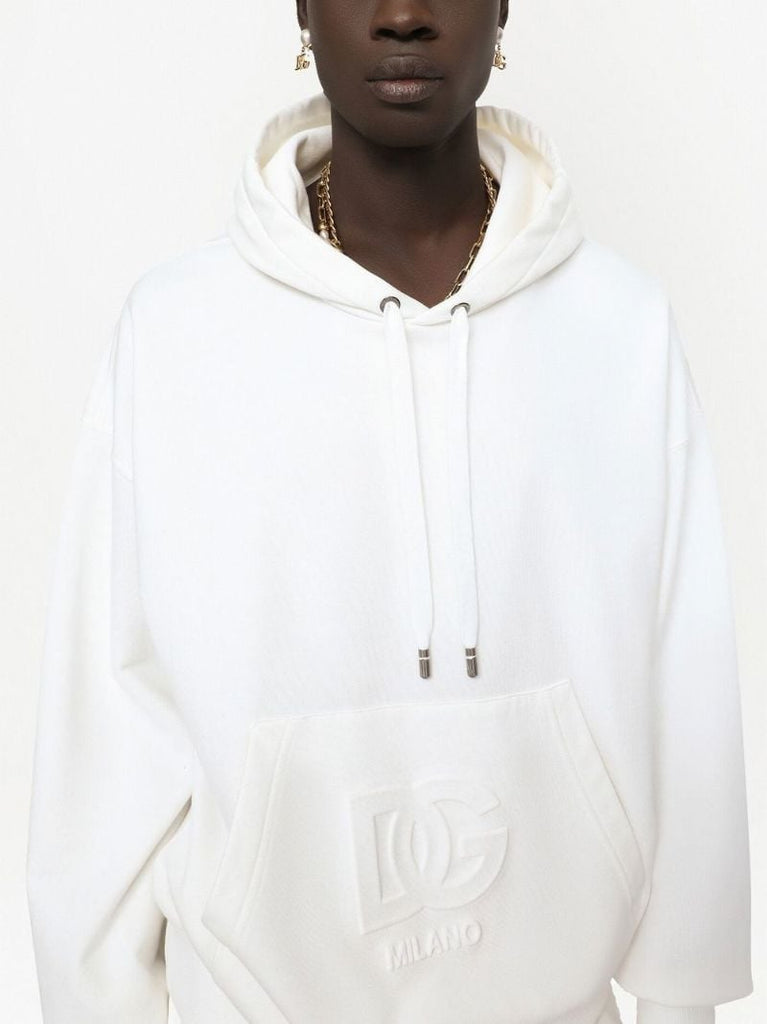 White Embossed Logo Hoodie