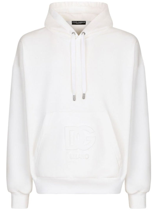 White Embossed Logo Hoodie