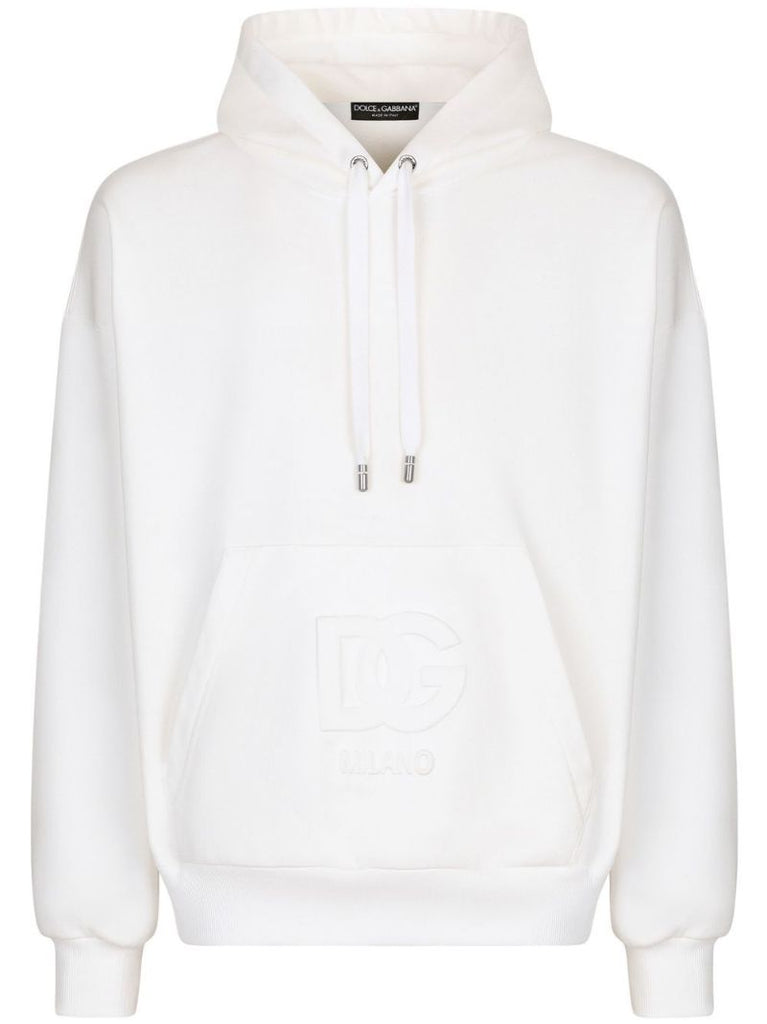 White Embossed Logo Hoodie