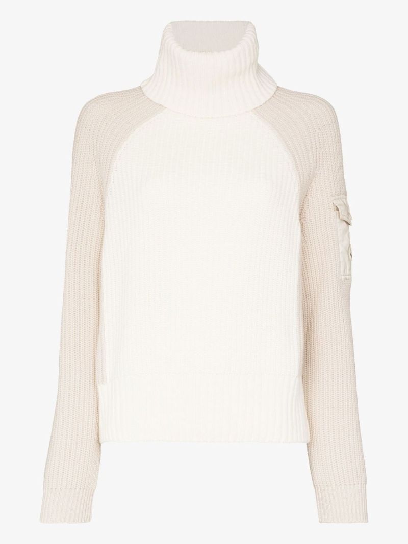 Neutral Two Tone Polo Neck Sweater