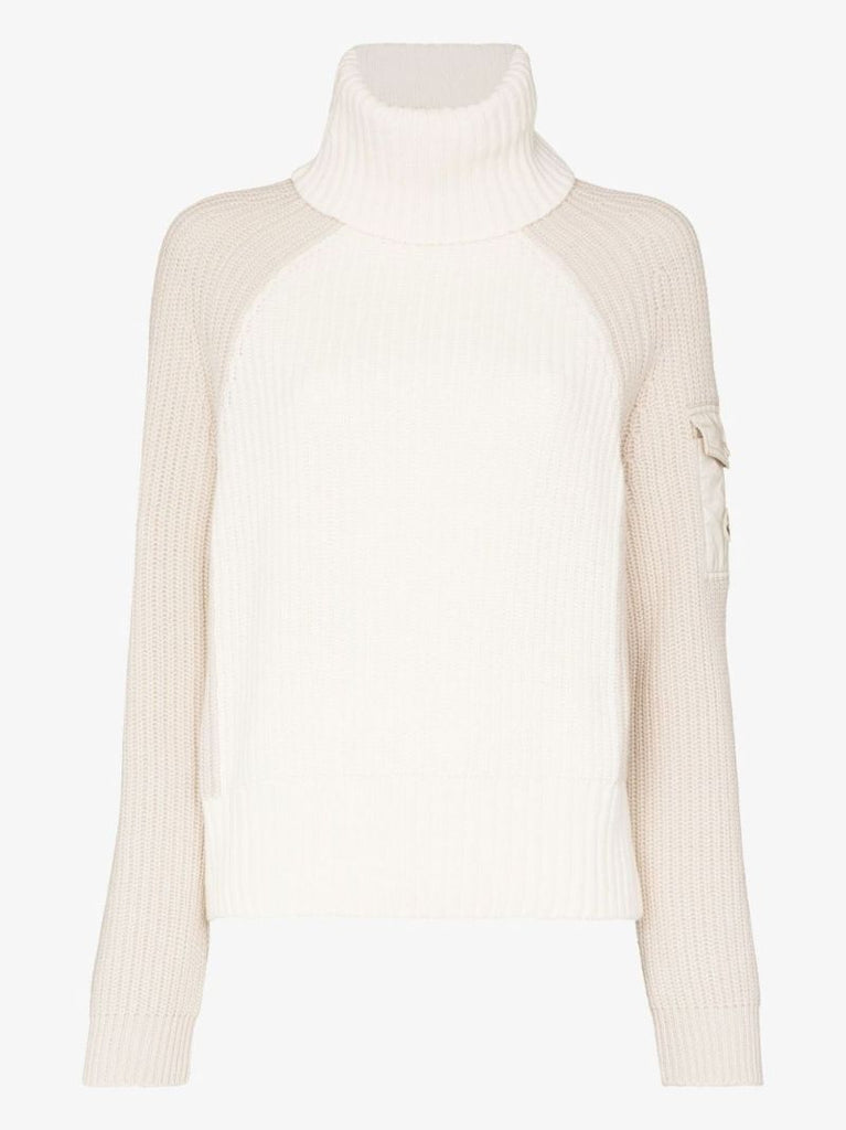Neutral Two Tone Polo Neck Sweater