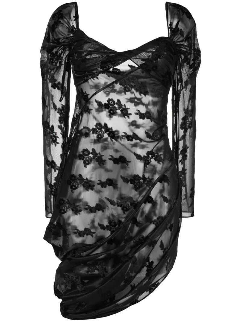 Black Draped Jacquard Dress