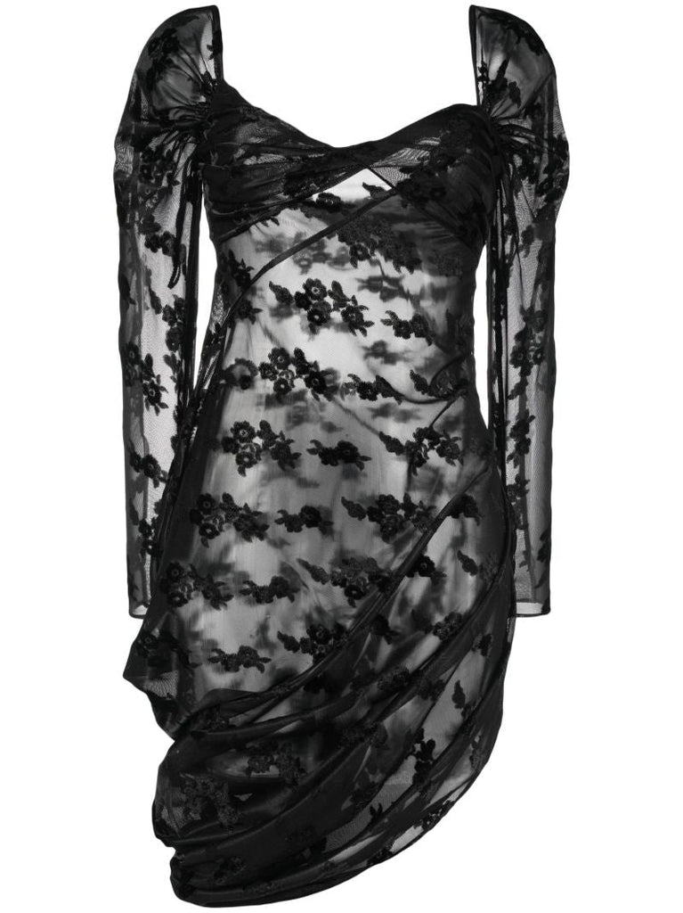Black Draped Jacquard Dress