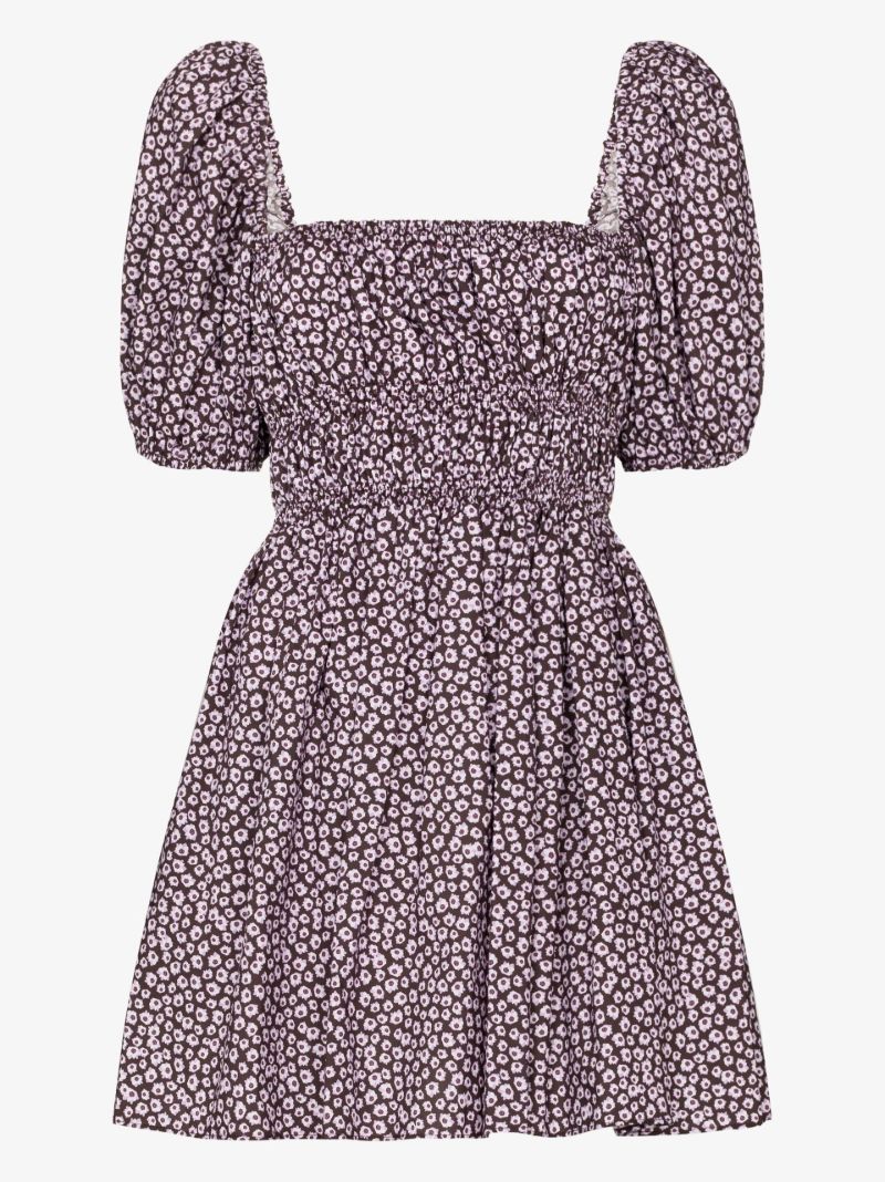 Brown Floral Print Organic Cotton Mini Dress