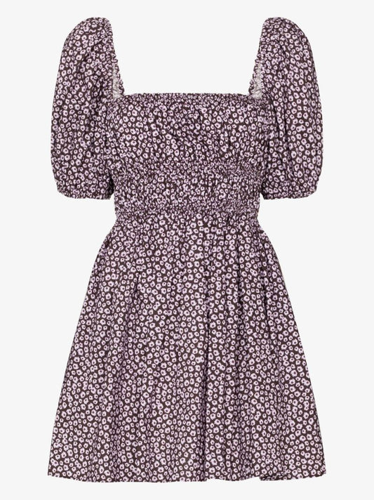 Brown Floral Print Organic Cotton Mini Dress
