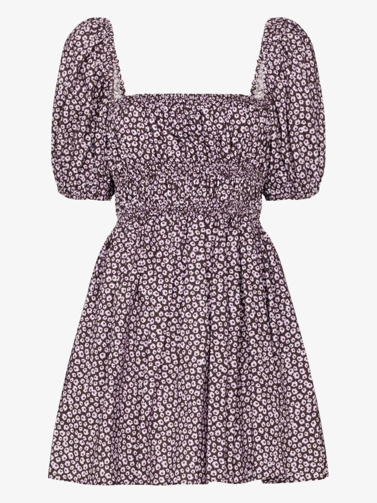 Brown Floral Print Organic Cotton Mini Dress