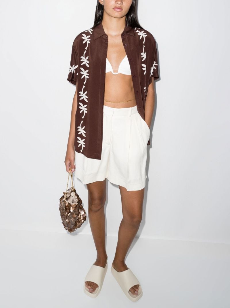 Brown Short Sleeve Printed Silk Shirt