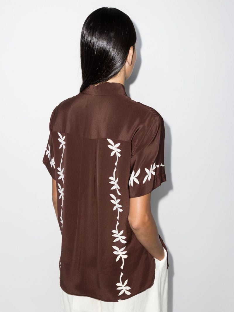 Brown Short Sleeve Printed Silk Shirt