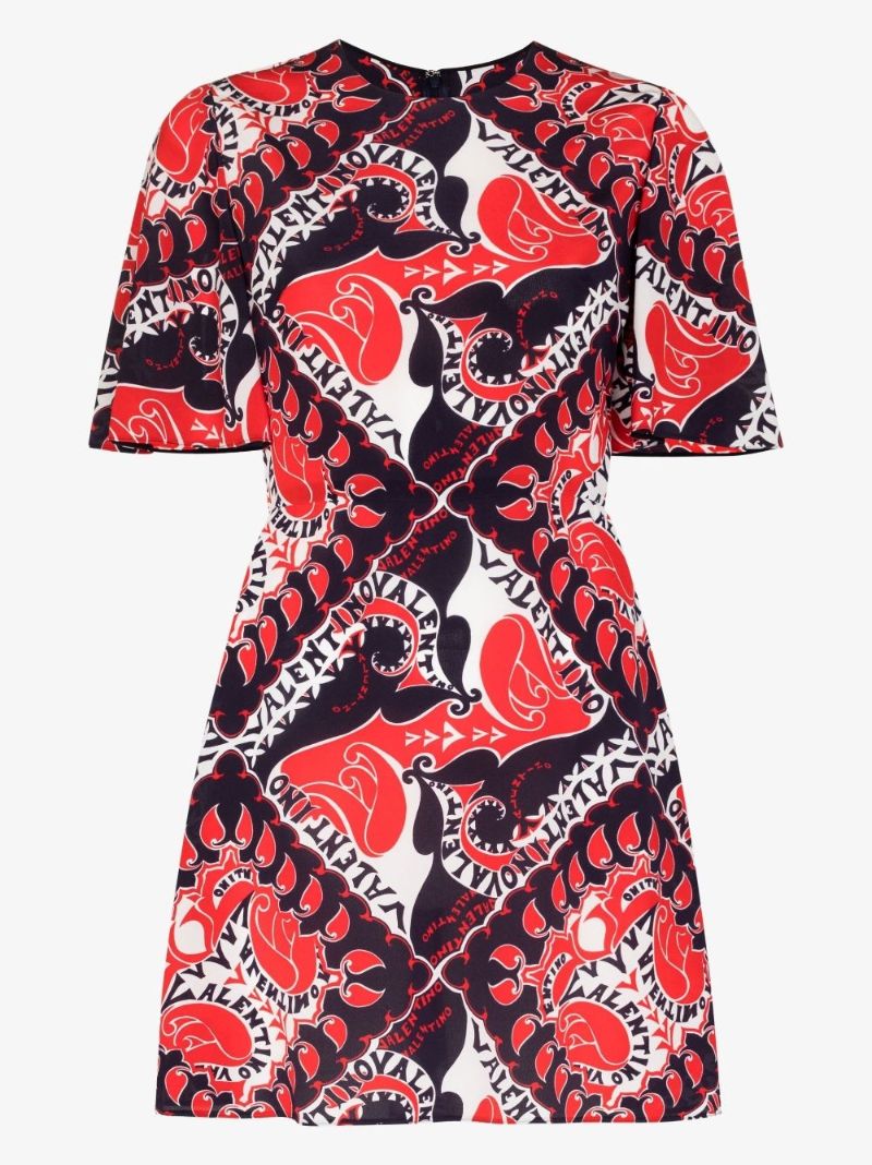 Red Bandana Print Silk Mini Dress