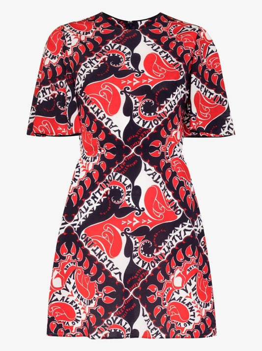Red Bandana Print Silk Mini Dress