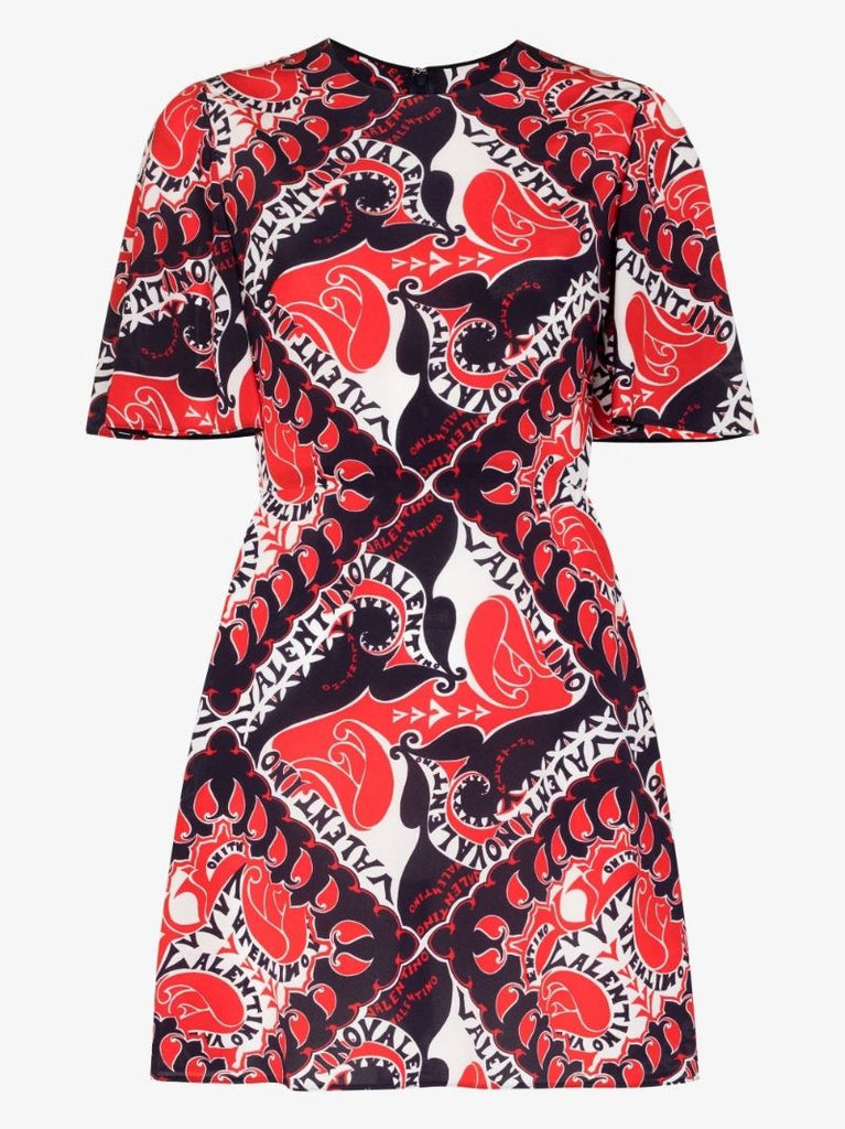 Red Bandana Print Silk Mini Dress
