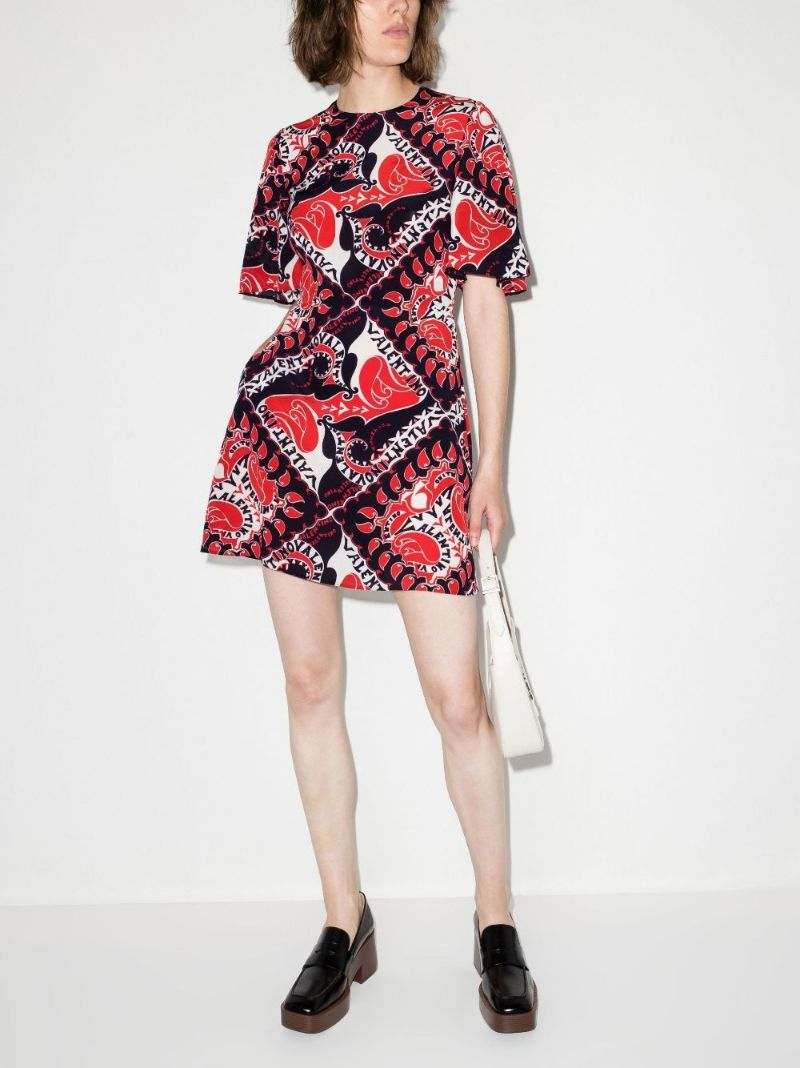 Red Bandana Print Silk Mini Dress