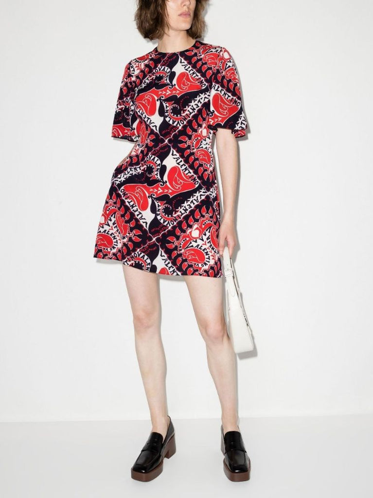 Red Bandana Print Silk Mini Dress