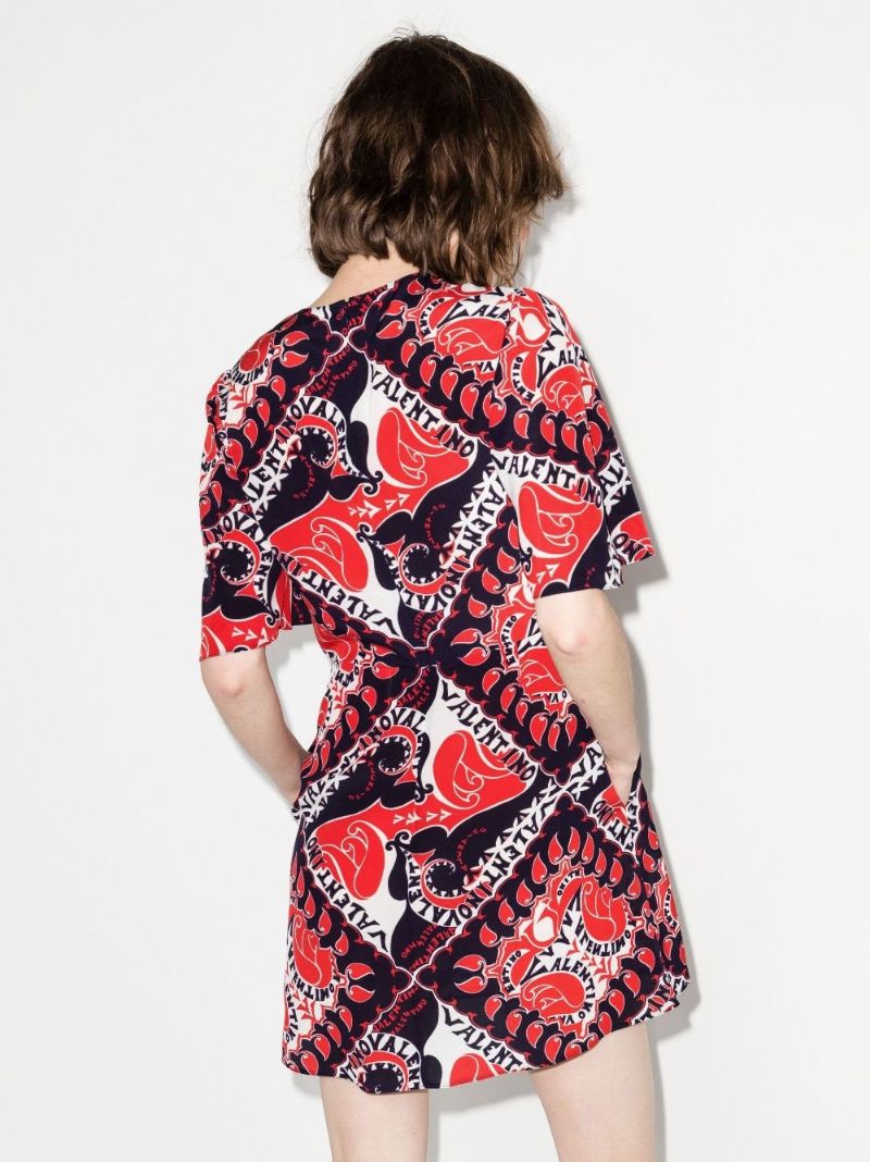 Red Bandana Print Silk Mini Dress