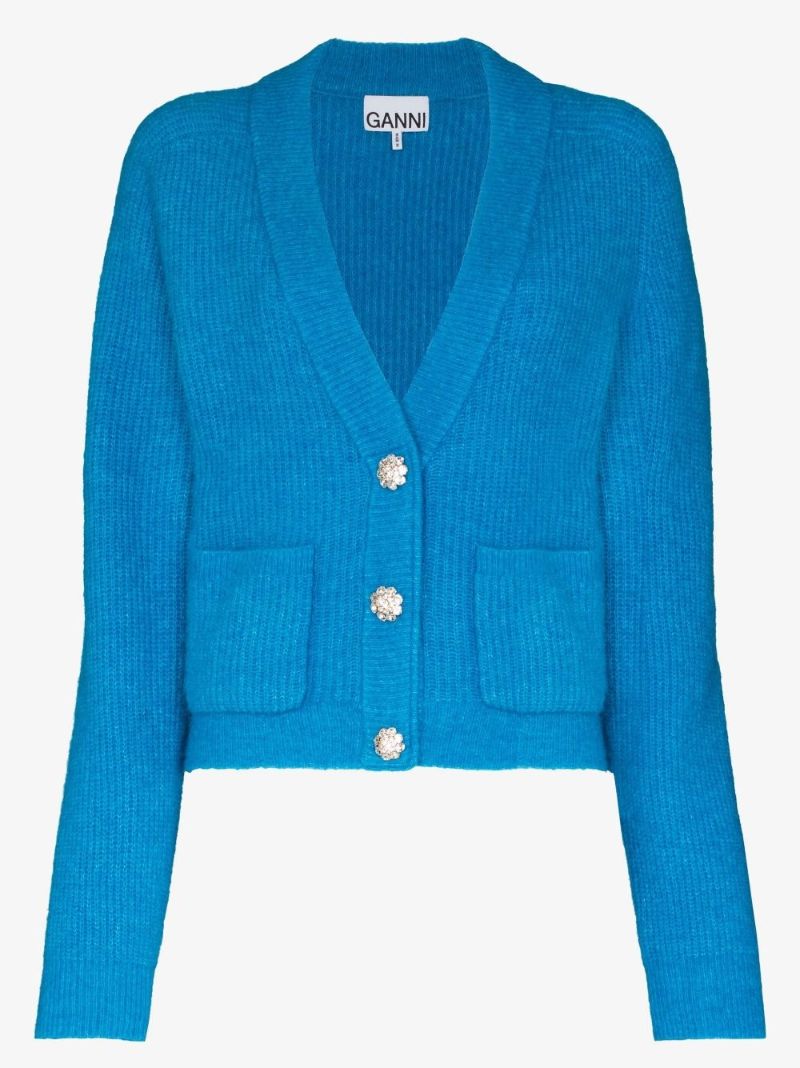 Blue Ribbed Knit Cardigan