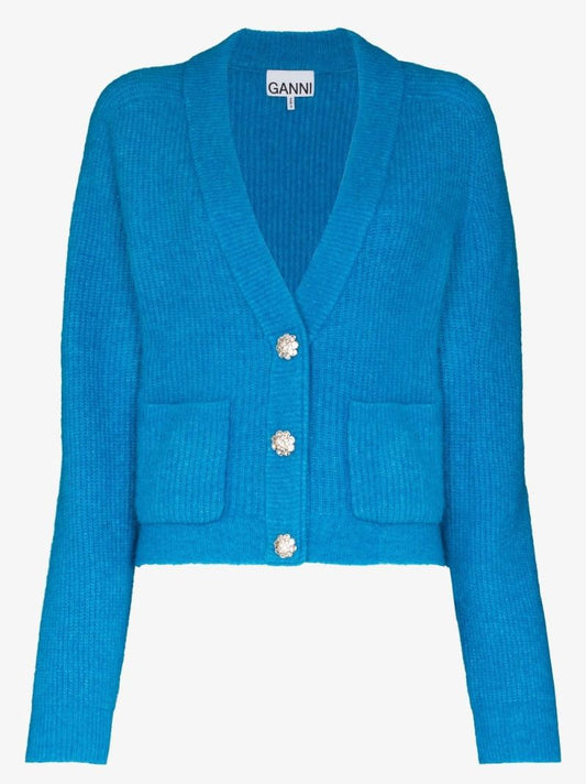 Blue Ribbed Knit Cardigan