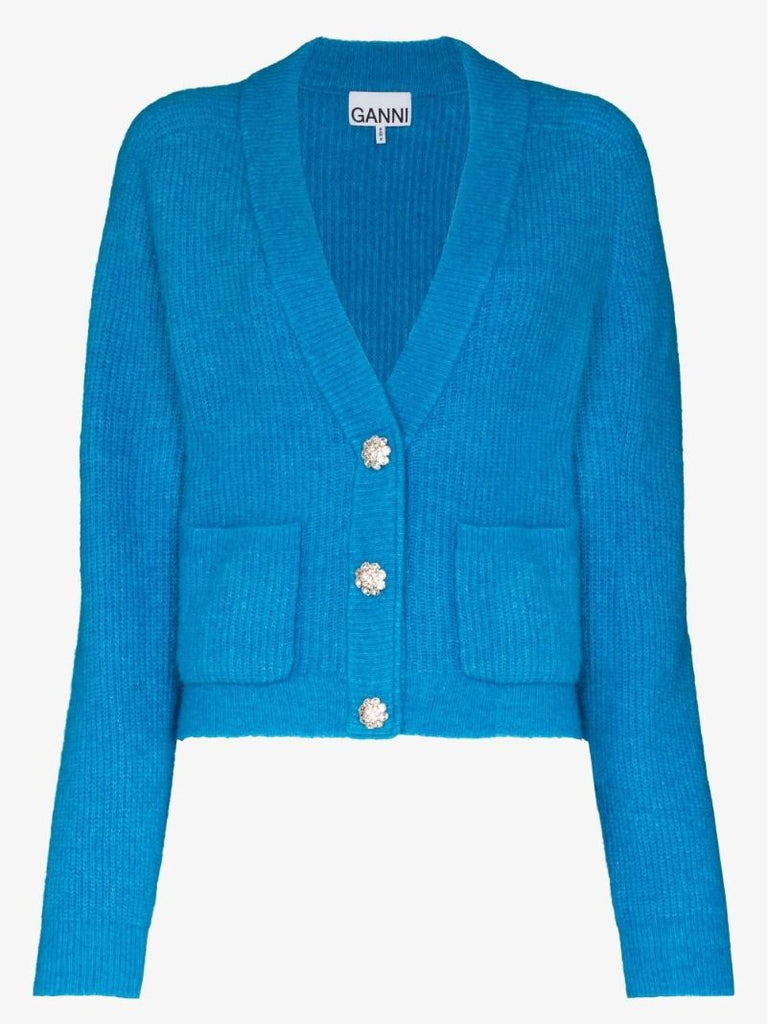 Blue Ribbed Knit Cardigan