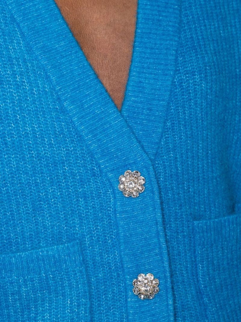 Blue Ribbed Knit Cardigan