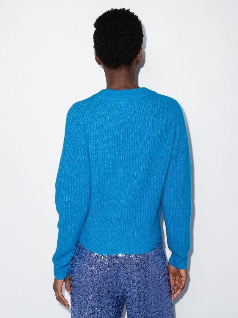 Blue Ribbed Knit Cardigan