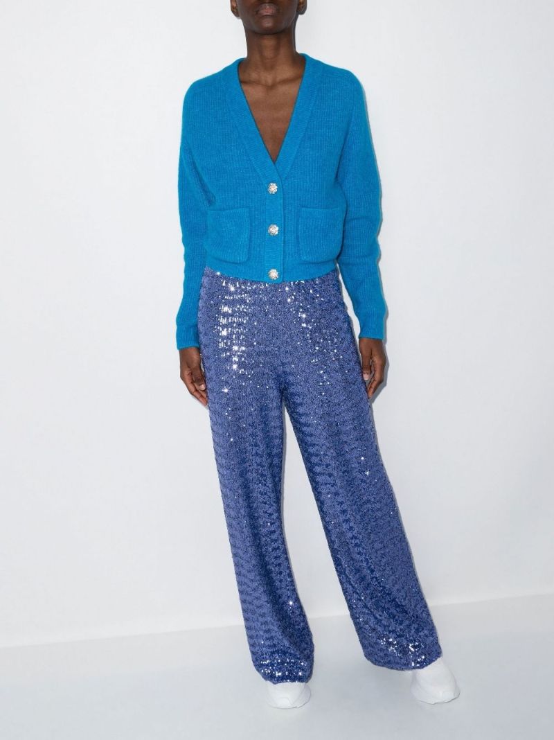 Blue Ribbed Knit Cardigan