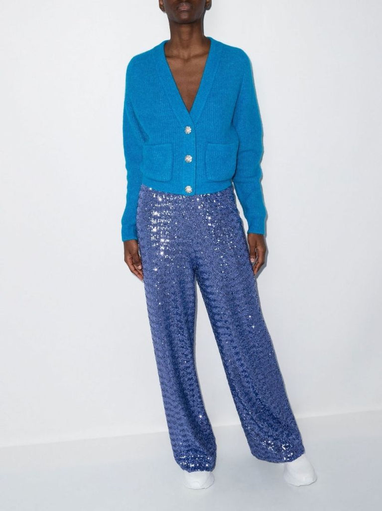 Blue Ribbed Knit Cardigan