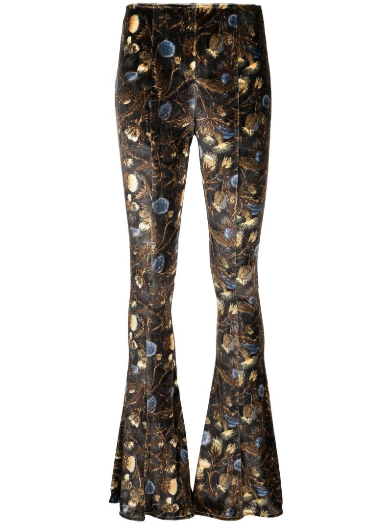 Black Floral Print Flared Trousers