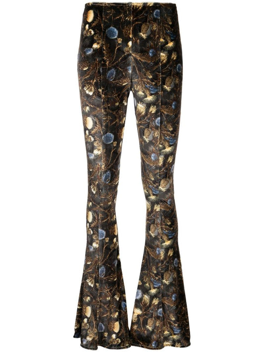 Black Floral Print Flared Trousers