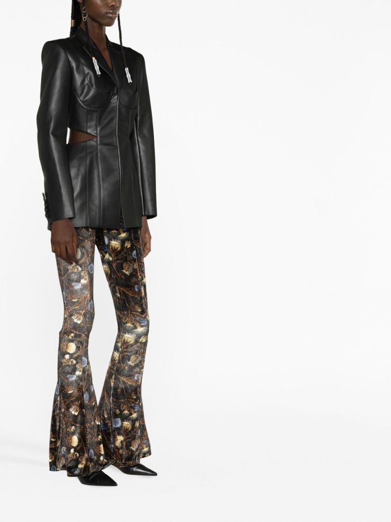 Black Floral Print Flared Trousers