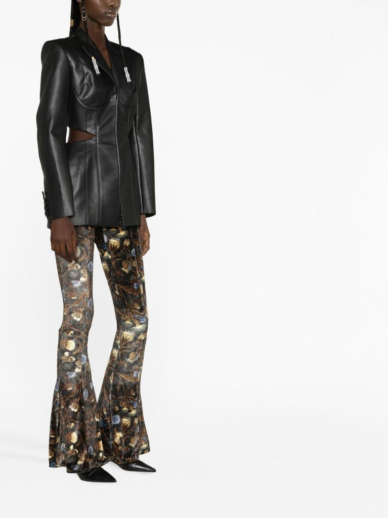Black Floral Print Flared Trousers