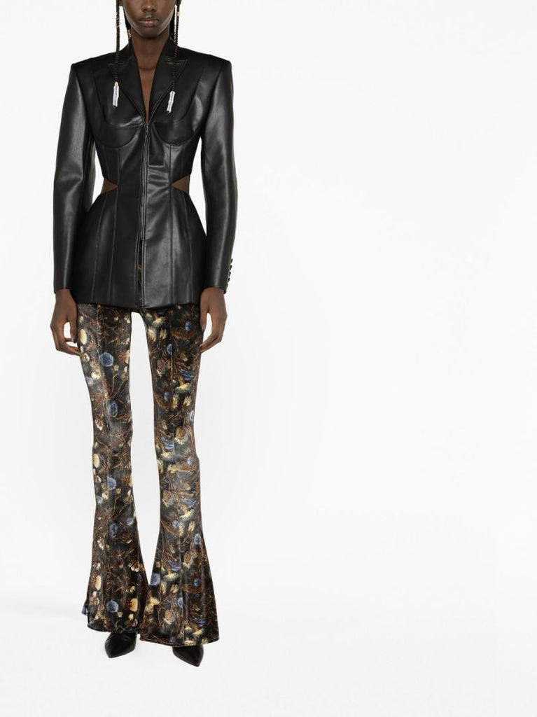 Black Floral Print Flared Trousers