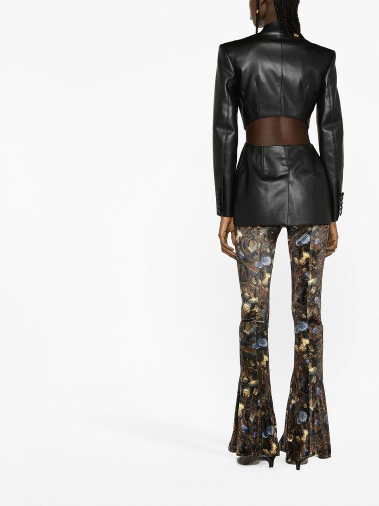 Black Floral Print Flared Trousers