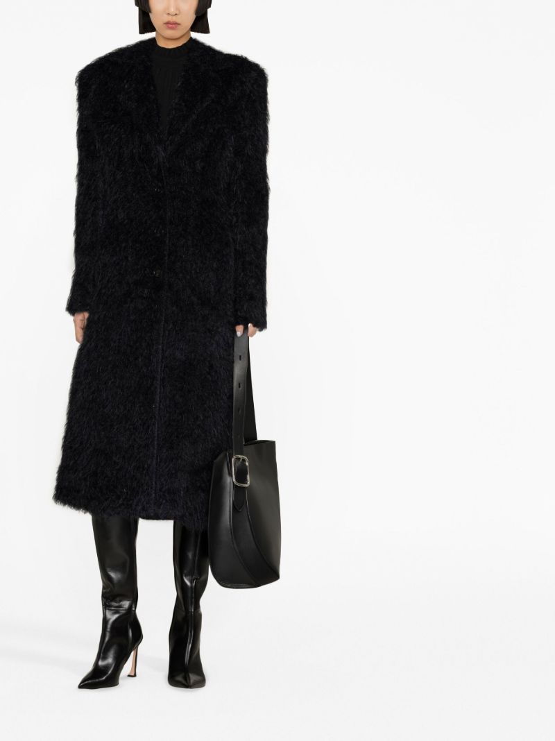 Black Single-breasted Faux-fur Coat