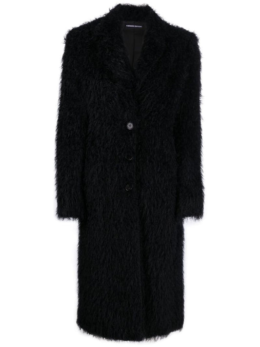 Black Single-breasted Faux-fur Coat